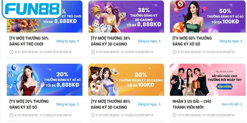 Khuyến mãi FUN88 chào mừng thành viên mới cực hấp dẫn